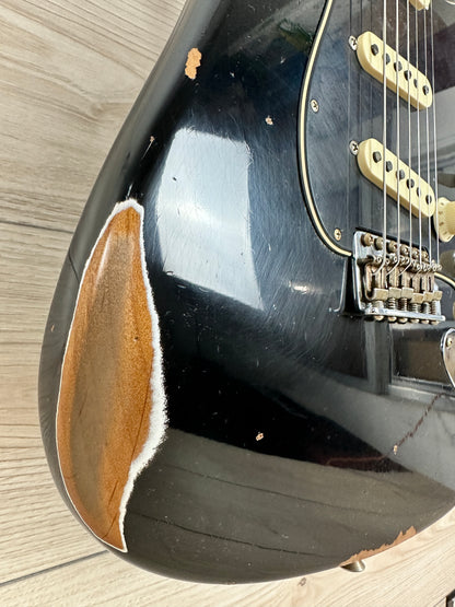 Fender Custom Shop Black Roasted Dual-Mag Strat Relic - Aged Black - CBN Music Warehouse