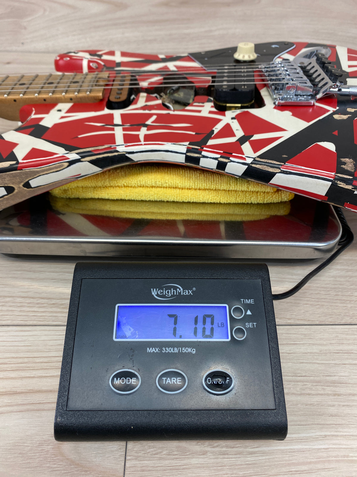 EVH Striped Series Frankenstein Frankie Electric Guitar, Red with Black Stripes Relic