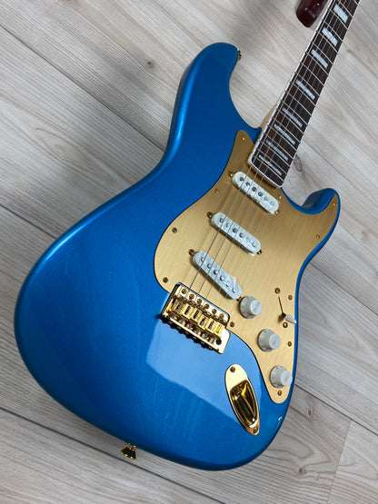 Squier 40th Anniversary Stratocaster Gold Edition with Laurel Fingerboard, Gold Anodized Pickguard, Lake Placid Blue