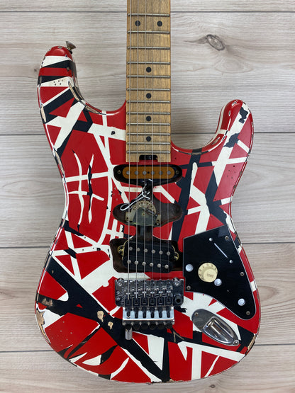 EVH Striped Series Frankenstein Frankie Electric Guitar, Red with Black Stripes Relic