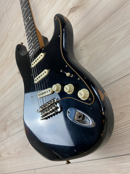 Fender Custom Shop Limited Edition Dual-Mag II Strat Relic Electric Guitar - Aged Black Over 3 Color Sunburst - CBN Music Warehouse