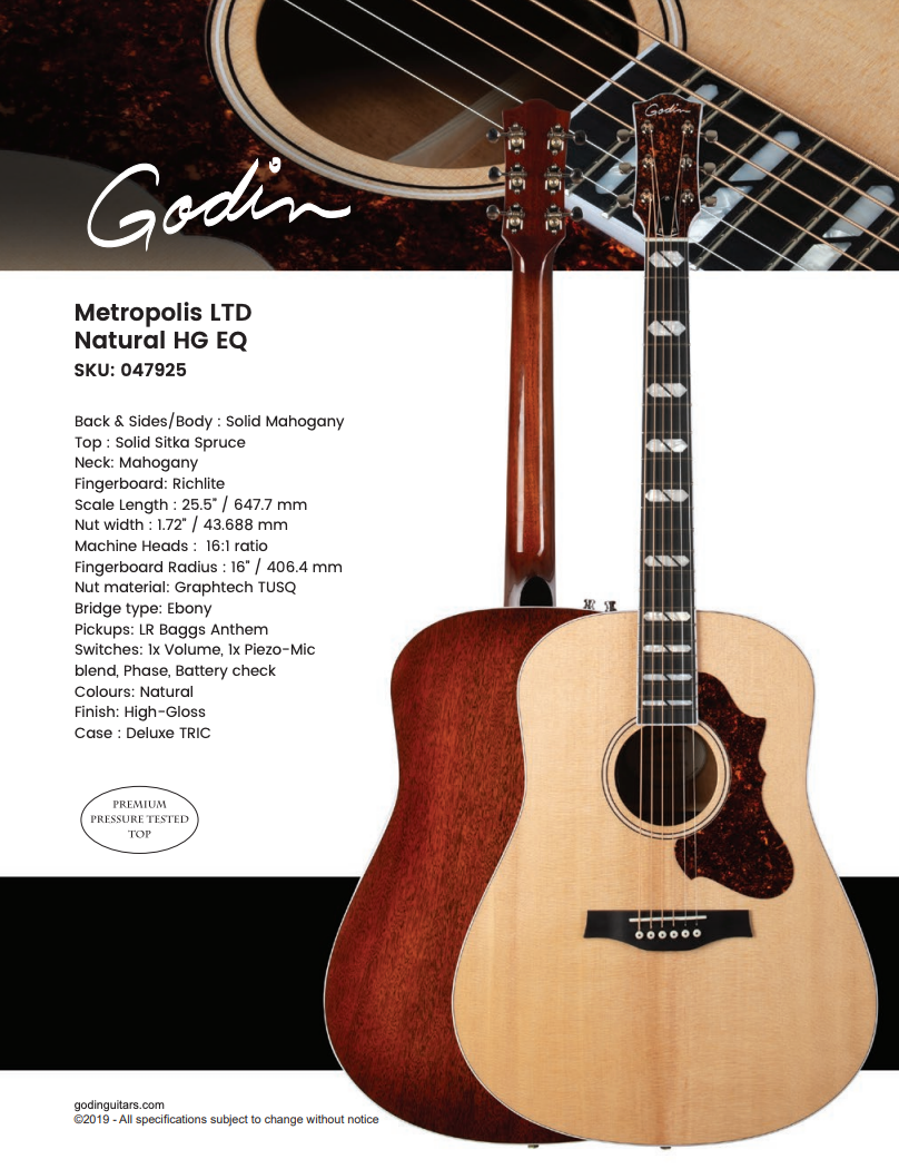 Godin Metropolis LTD Natural High Gloss Acoustic Electric Guitar - #0327