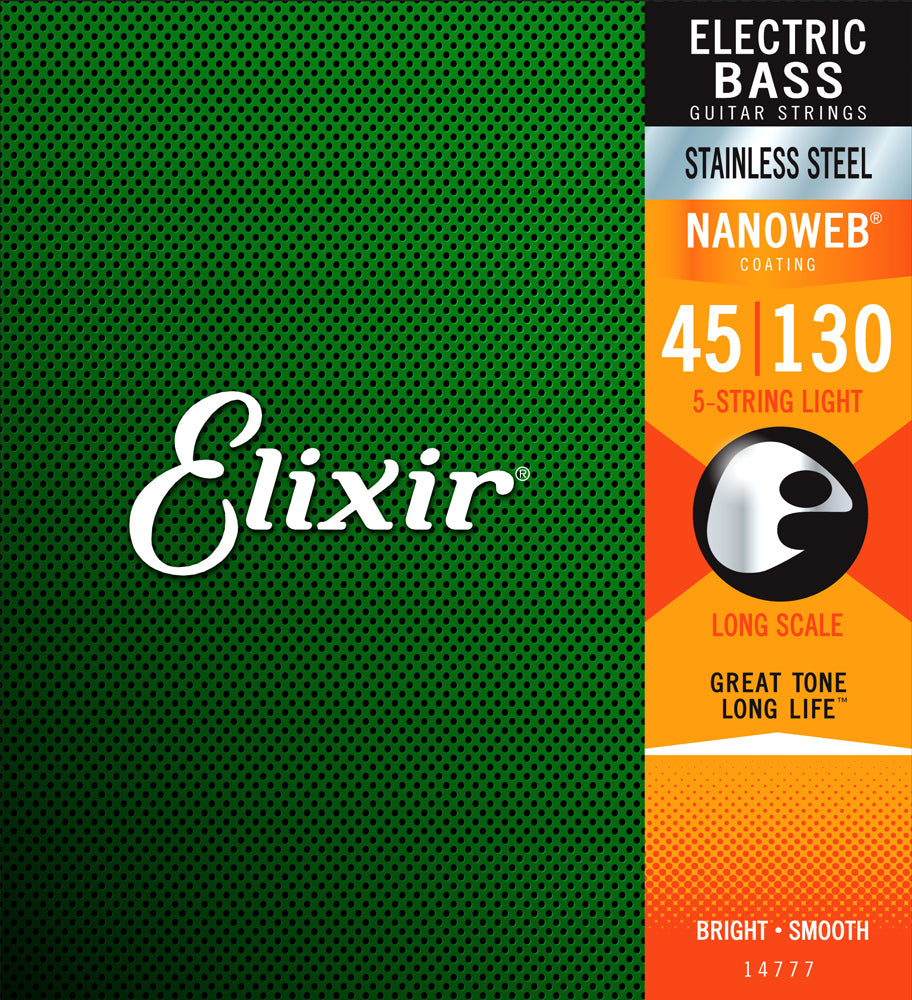 Elixir 14777 NANOWEB 5-String Medium with Light B Long Scale Electric Bass Strings (45-130) - CBN Music Warehouse