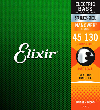 Elixir 14777 NANOWEB 5-String Medium with Light B Long Scale Electric Bass Strings (45-130) - CBN Music Warehouse