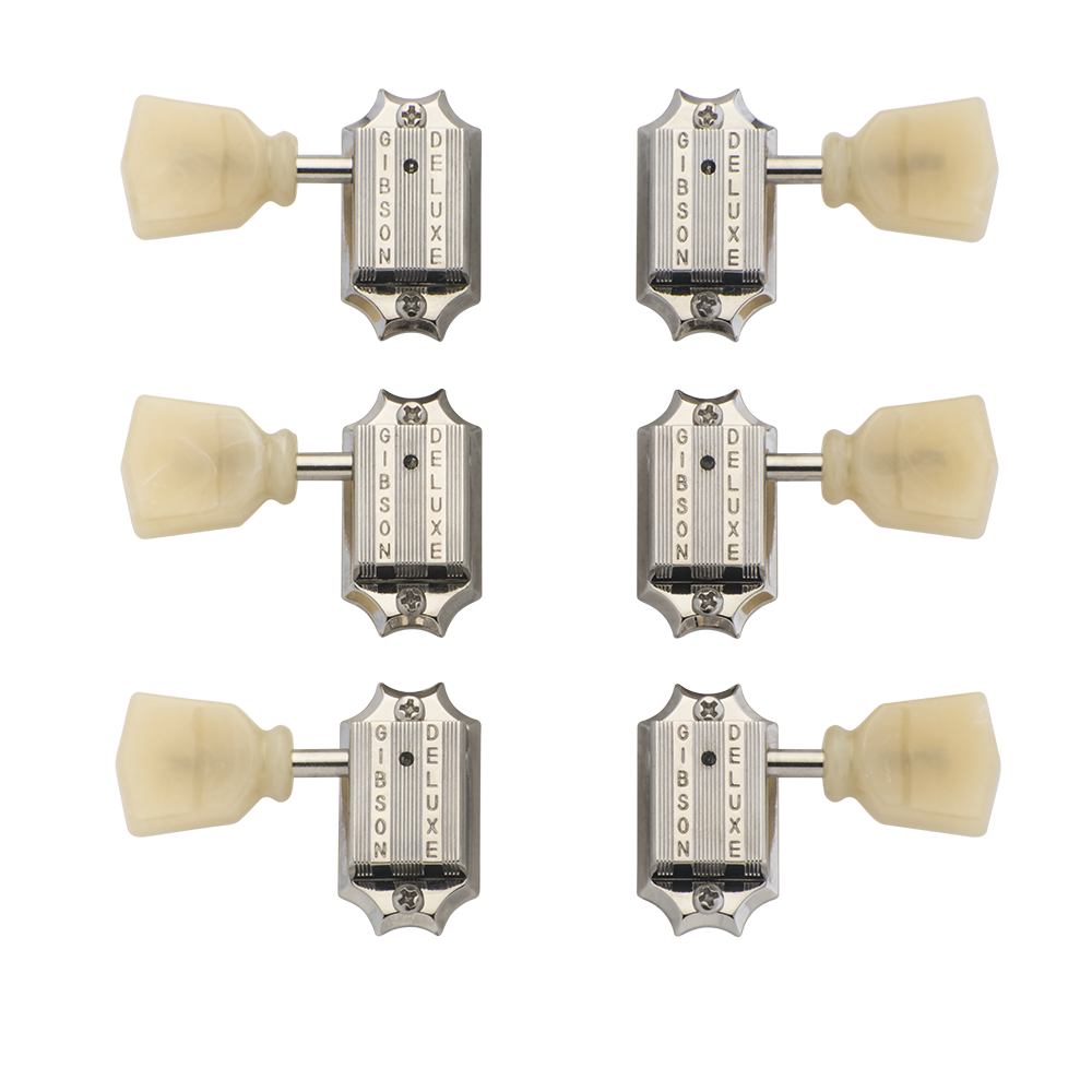 Gibson Deluxe Yellow Key Tuner Set, Vintage Nickel