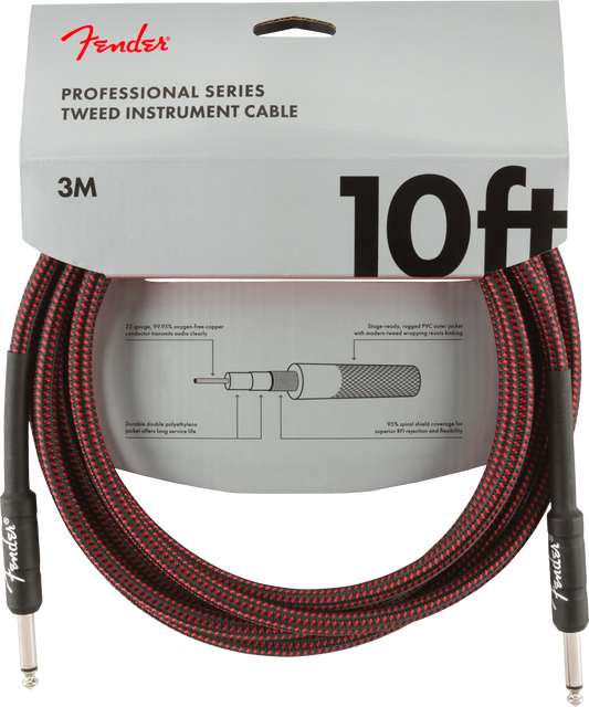 Fender Professional Series Instrument Cables, 10', Red Tweed - CBN Music Warehouse